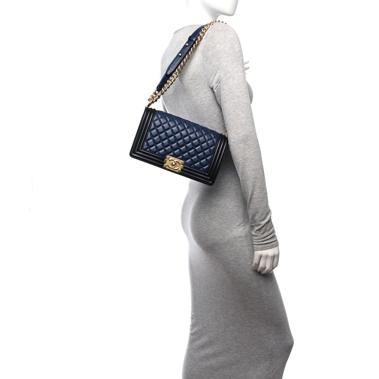 Lambskin Quilted Medium Boy Flap Blue Black