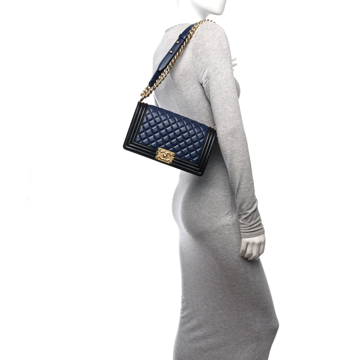 Chanel Lambskin Quilted Medium Boy Flap Blue Black 2 of 10