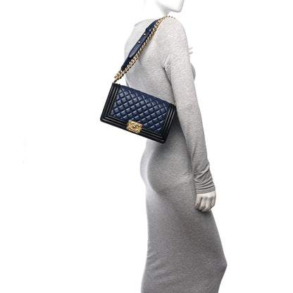 Chanel Lambskin Quilted Medium Boy Flap Blue Black 2 of 10