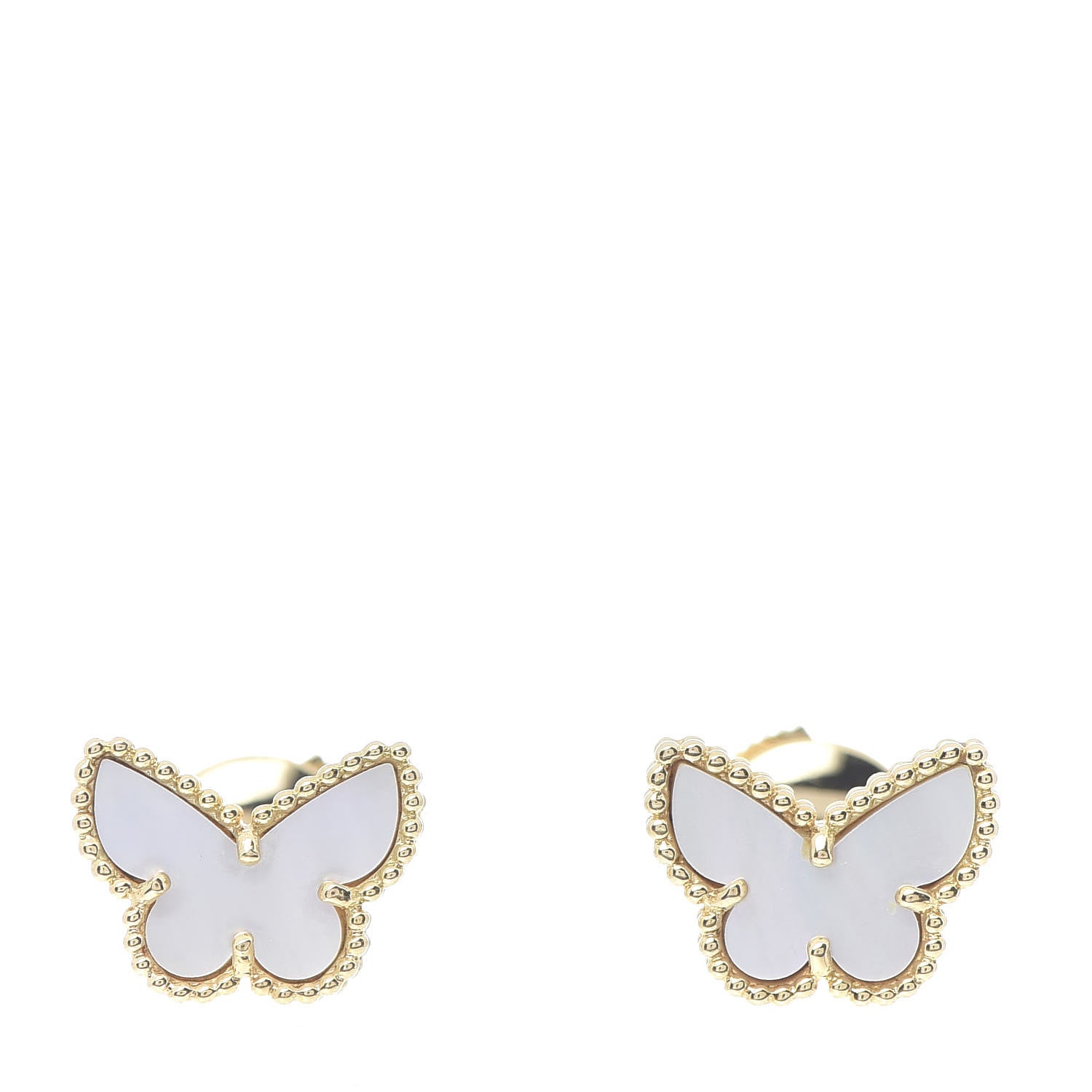 Van Cleef & Arpels 18K Yellow Gold Mother of Pearl Sweet Alhambra Butterfly Earrings 1 of 6