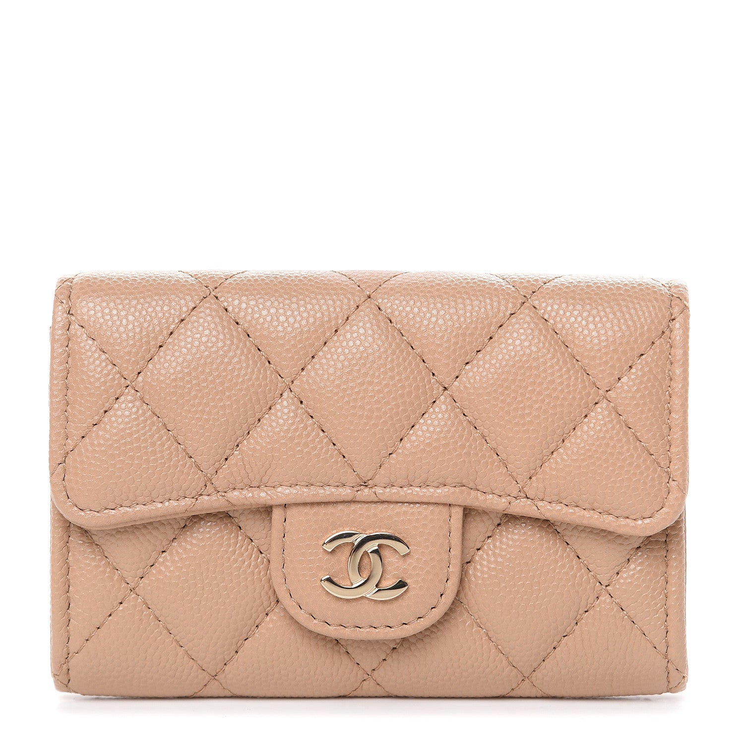 Chanel Caviar Quilted Flap Card Holder Wallet Beige 1 of 9