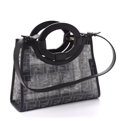 Fendi Mesh Vitello Century Cuoio FF 1974 Small Runaway Shopper Tote Azzurro Black Ebano 3 of 10