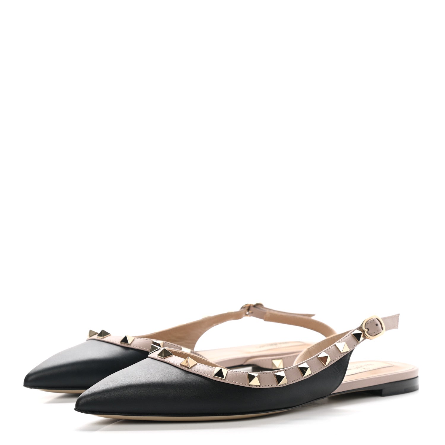 Valentino Garavani Nappa Rockstud Slingback Flats 37.5 Black Poudre 3 of 14
