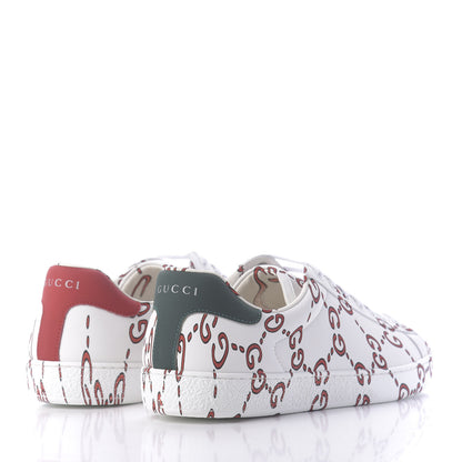 Gucci Calfskin GucciGhost Print Mens Ace Sneakers 8 White Hibiscus Red 4 of 10