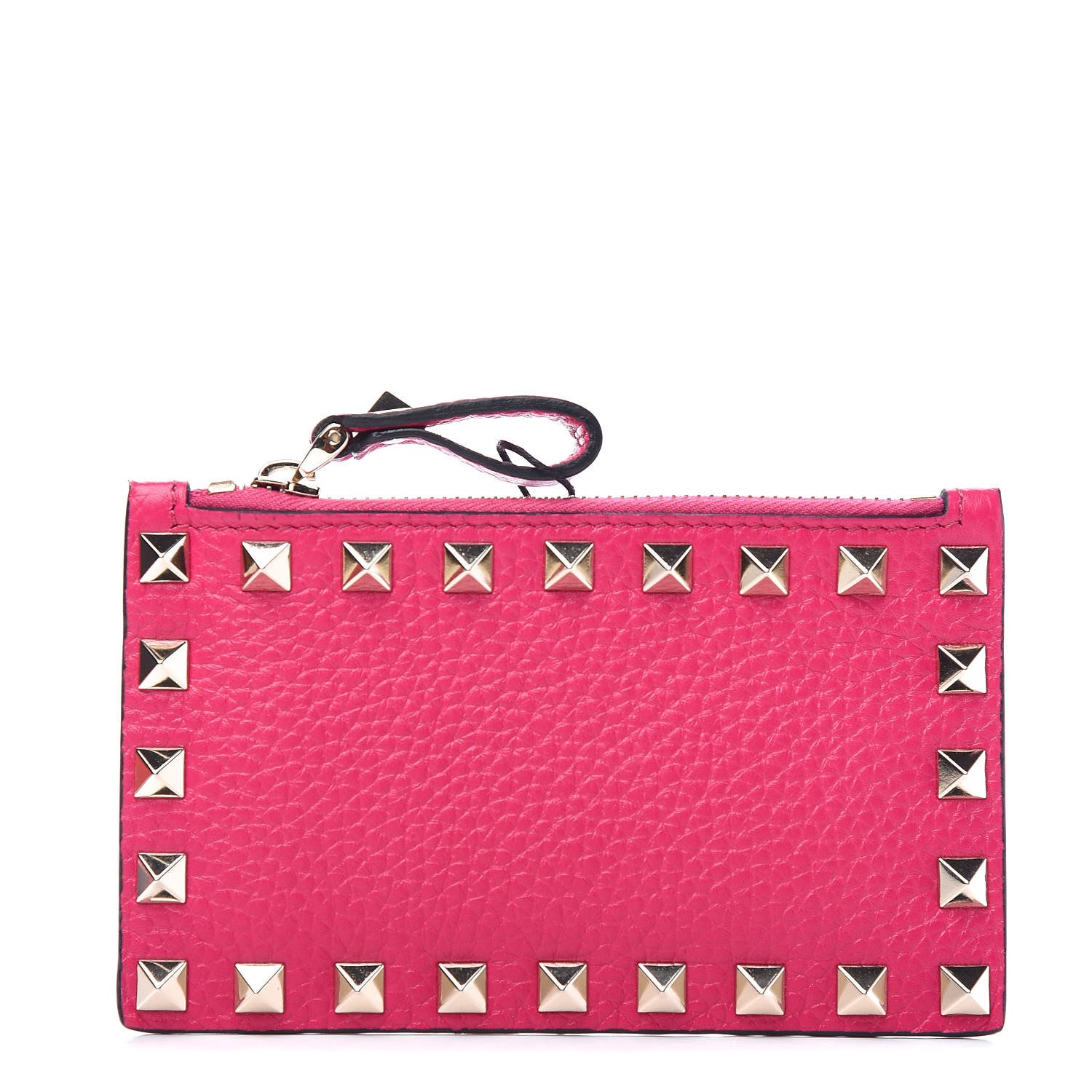 Valentino Garavani Pebbled Calfskin Rockstud Coin Case Card Holder Disco Pink 1 of 8