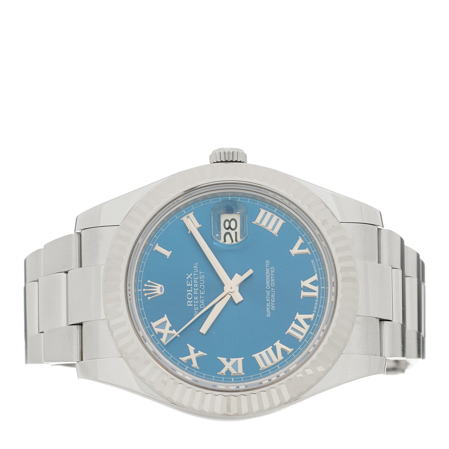 Rolex Stainless Steel 18K White Gold 41mm Oyster Perpetual Datejust Watch Blue Roman 116334 2 of 5