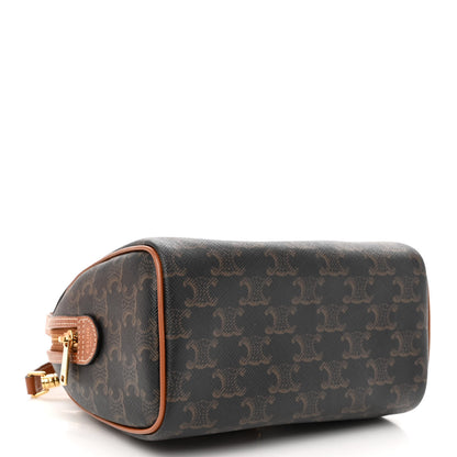 Celine Triomphe Canvas Calfskin Small Boston Bag Tan 4 of 9