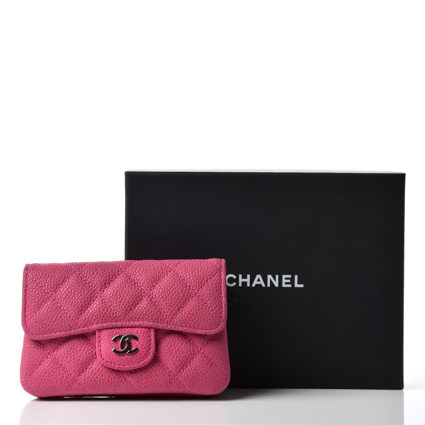 Iridescent Caviar Quilted CC Card Holder Pink