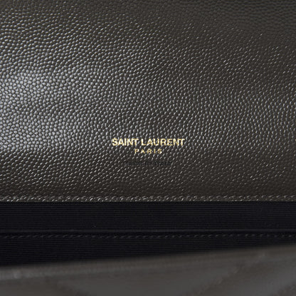 Saint Laurent Grain De Poudre Matelasse Chevron Monogram Envelope Clutch Earth 8 of 10