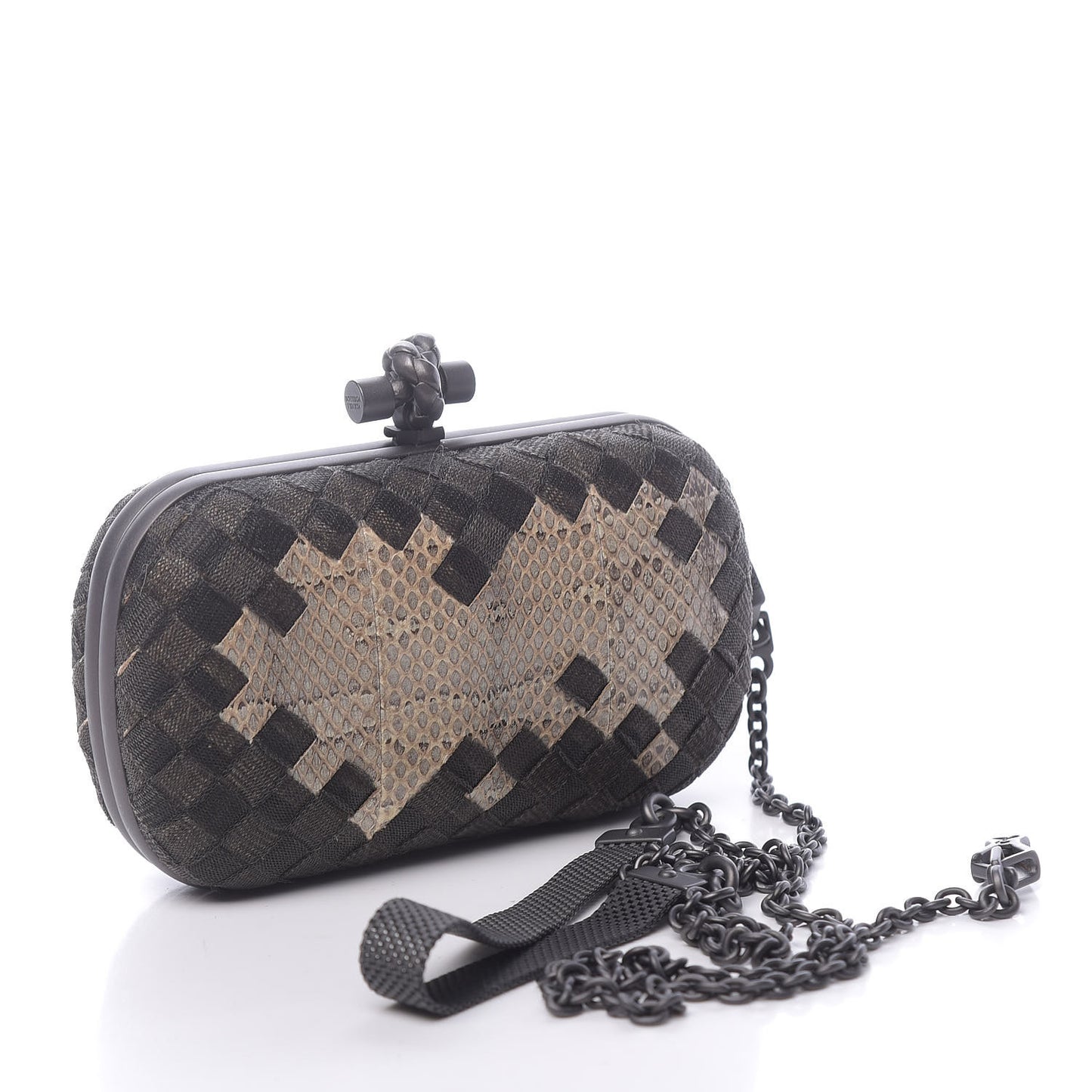 Snakeskin Mesh Intrecciato Mosaique Knot Clutch Black