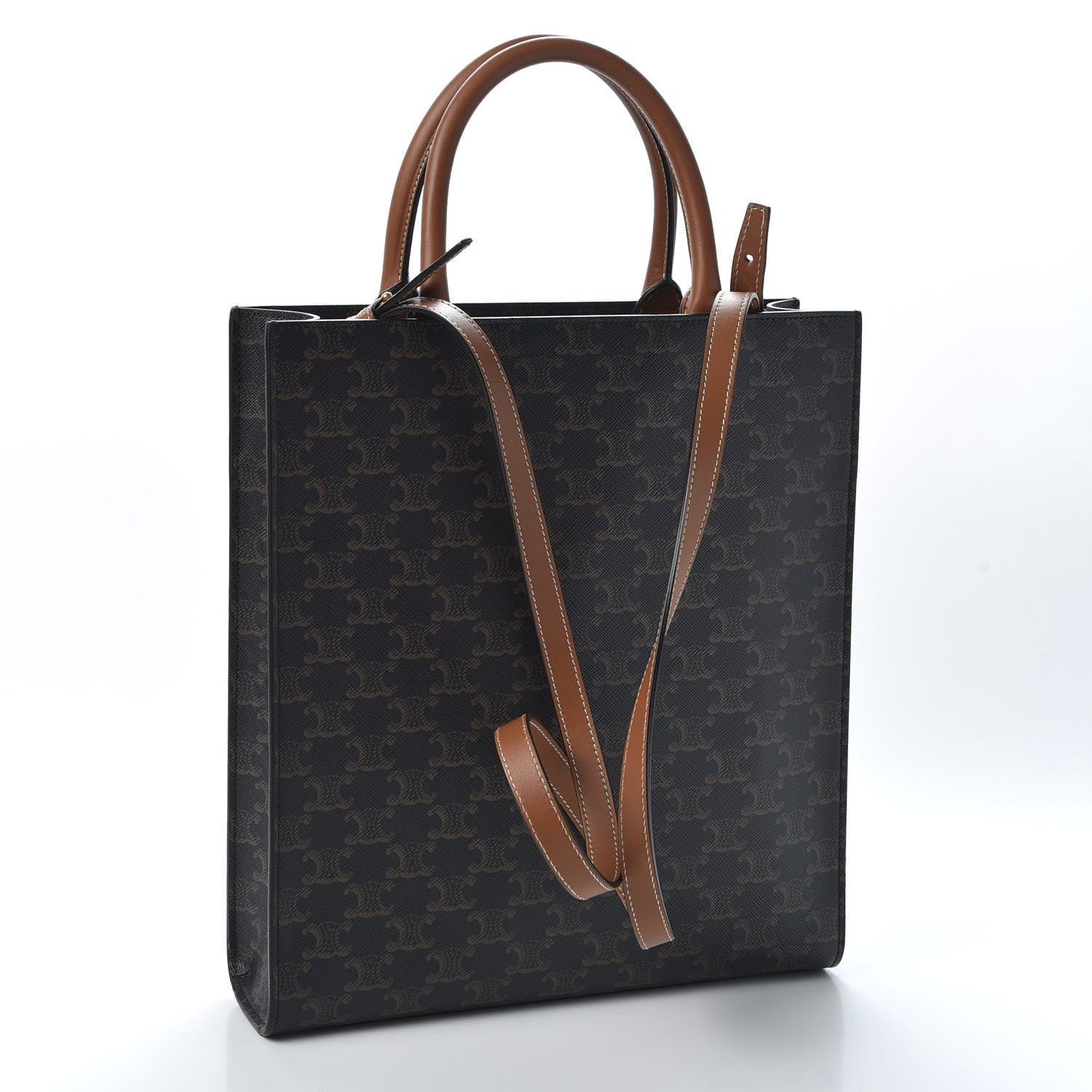 Celine Triomphe Canvas Calfskin Small Vertical Cabas Tan 2 of 9