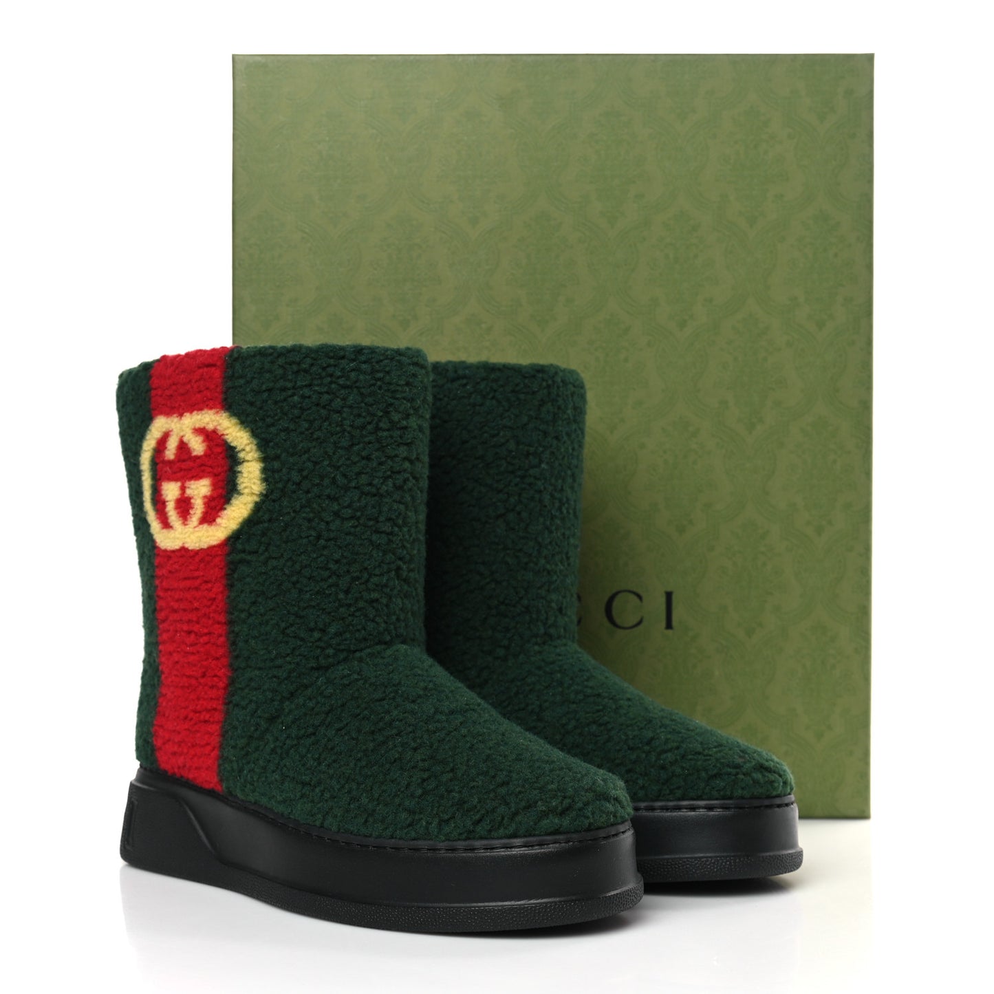 Auckland Interlock Furry Teddy Ankle Boots 41 Green Red Yellow
