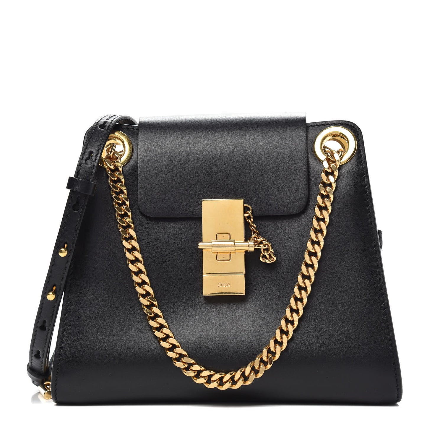 Shiny Calfskin Mini Annie Shoulder Bag Black