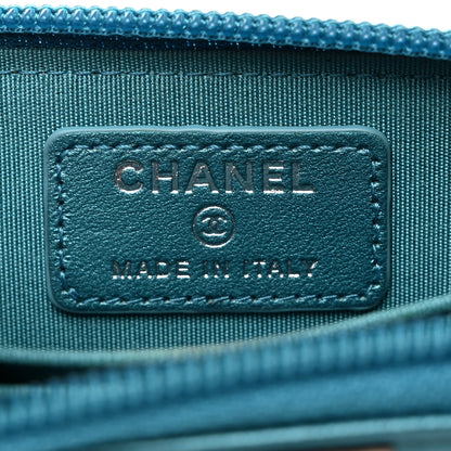 Chanel Metallic Caviar Quilted Boy Zip Around Coin Purse Wallet Turquoise 6 of 8