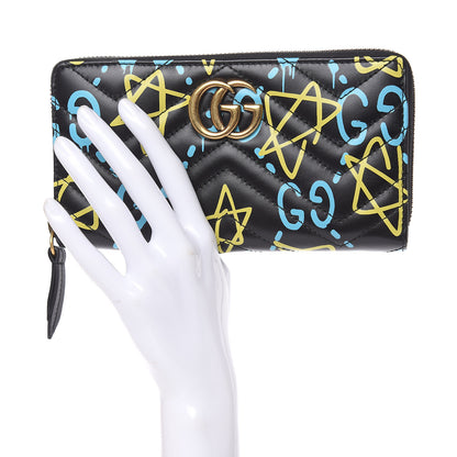 Gucci Calfskin Matelasse GucciGhost GG Marmont Zip Around Wallet Black New Acquamarine 2 of 9