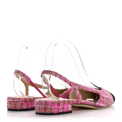 Chanel Tweed Grosgrain Cap Toe CC Slingback Flat 40 Pink Black 5 of 12