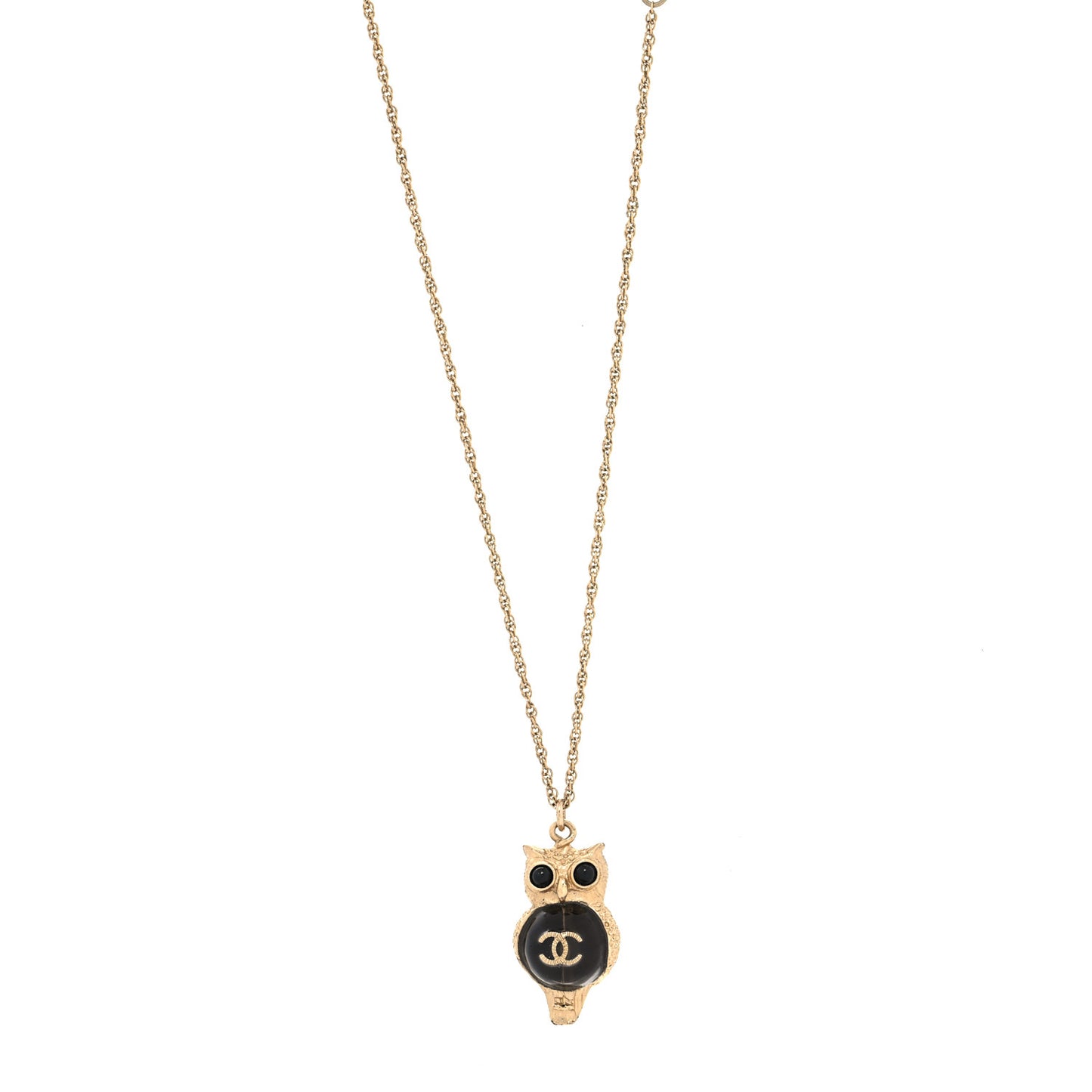 Resin Pearl CC Owl Necklace Gold Black