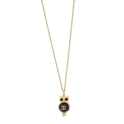 Chanel Resin Pearl CC Owl Necklace Gold Black 1 of 5