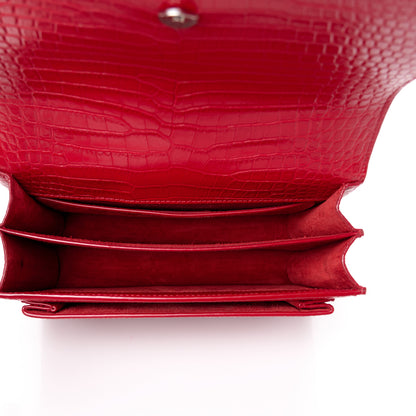 Saint Laurent Calfskin Crocodile Embossed Medium Monogram Sunset Rouge Eros 5 of 12