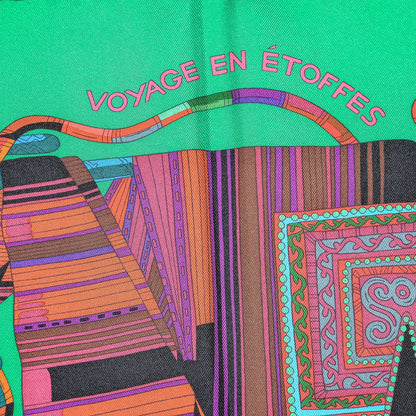 Hermes Silk Voyage En Etoffes Scarf 90 Emeraude Violet Rouge 3 of 7