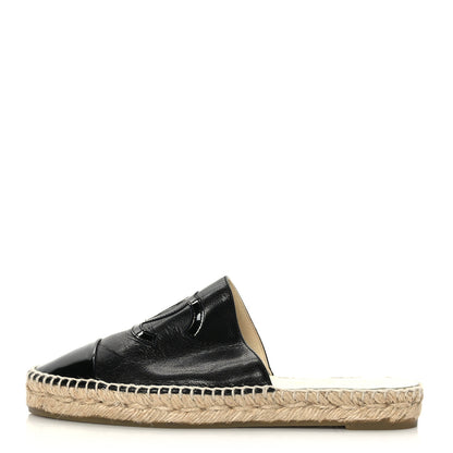 Chanel Iridescent Goatskin Patent CC Espadrille Mules 37 Black 1 of 8