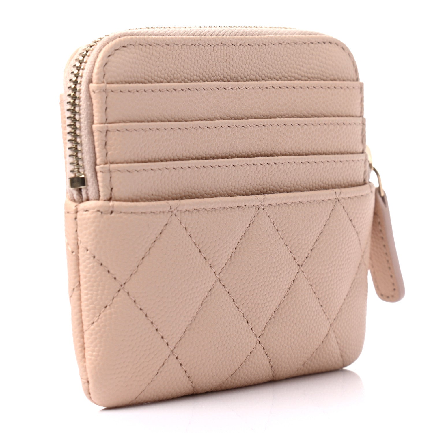 Chanel Caviar Quilted Zip Card Holder Wallet Light Beige 2 of 6