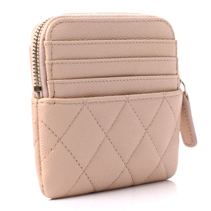 Chanel Caviar Quilted Zip Card Holder Wallet Light Beige 2 of 6