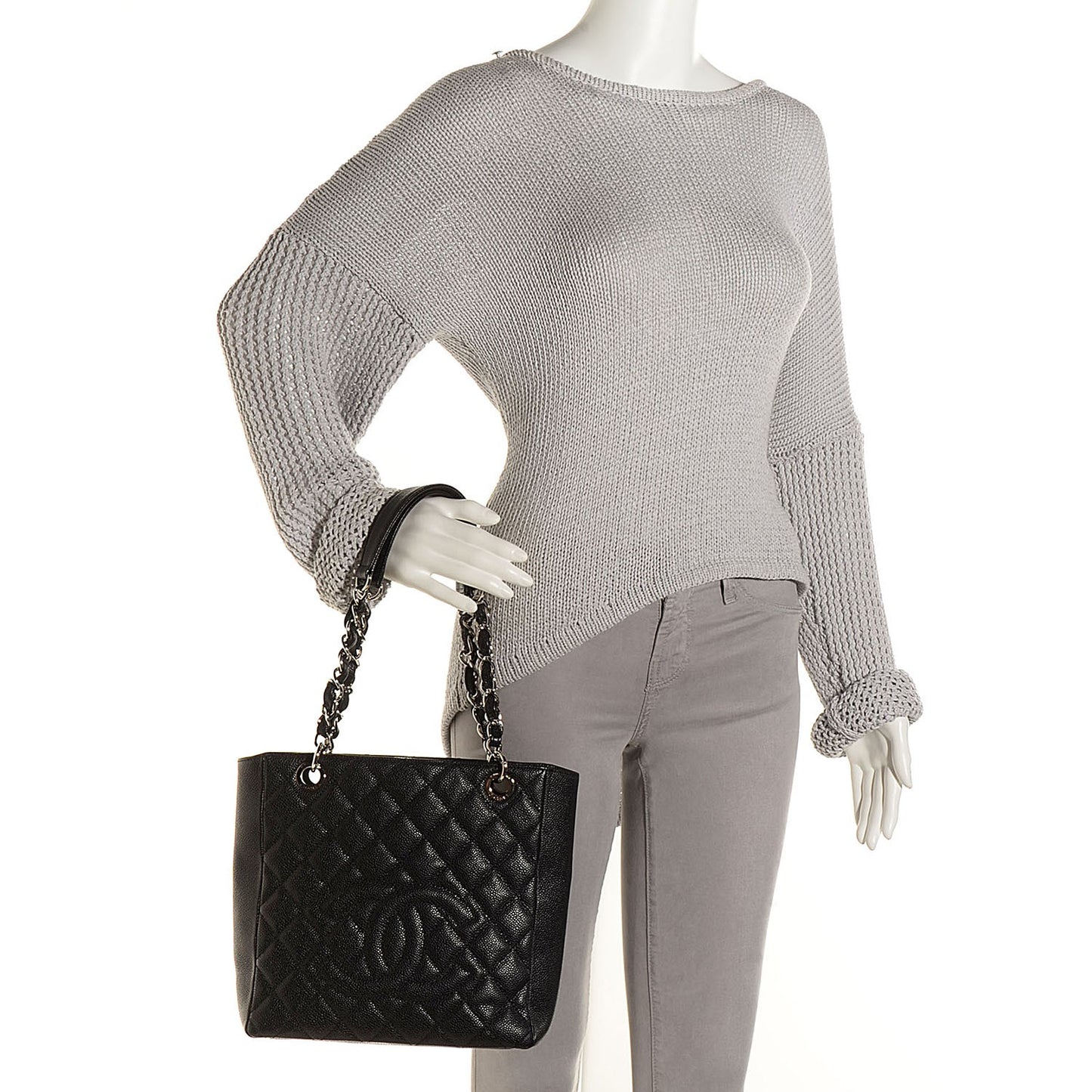 Caviar Quilted Petit Shopping Tote PST Black