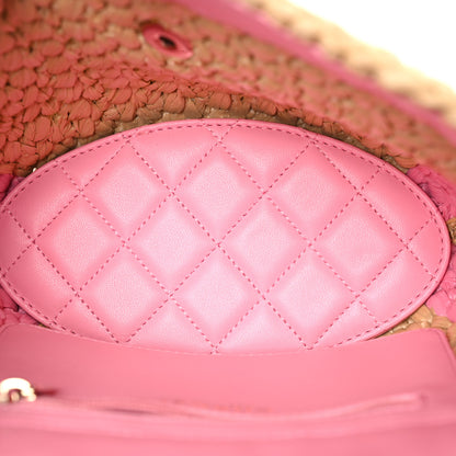 Chanel Raffia Chain Venice Beach Basket Flap Bag Beige Pink 5 of 12