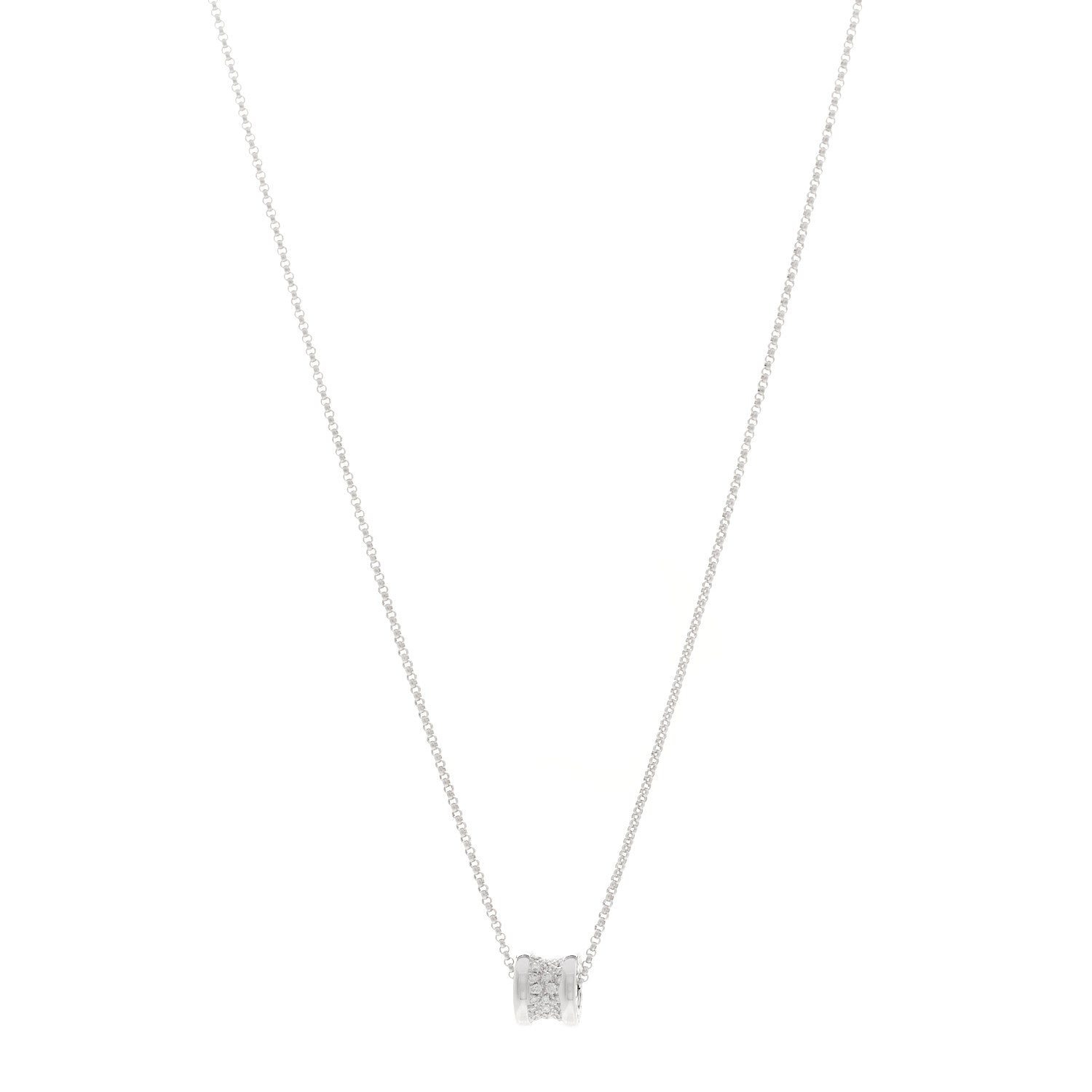 Bulgari 18K White Gold Diamond Small B.Zero1 Pave Pendant Necklace 1 of 5
