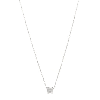 Bulgari 18K White Gold Diamond Small B.Zero1 Pave Pendant Necklace 1 of 5