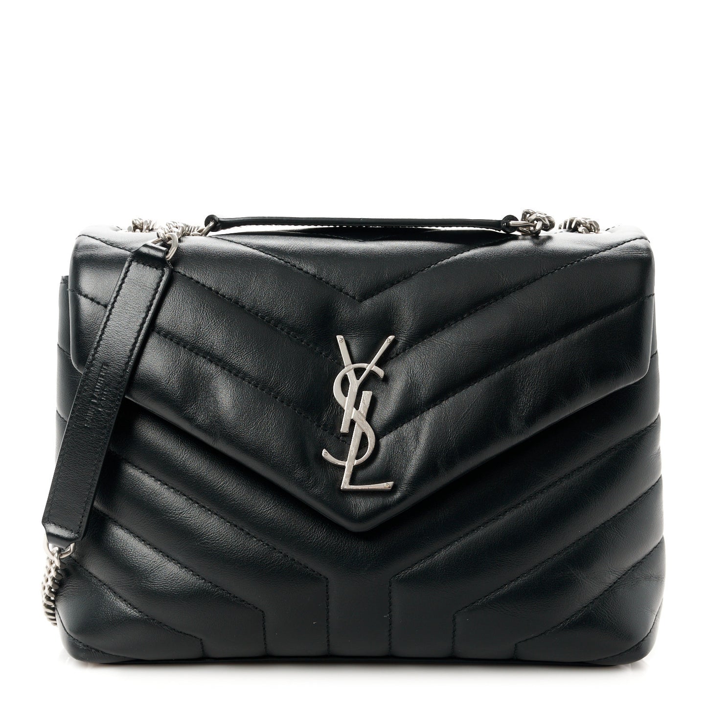 Calfskin Y Quilted Monogram Small Loulou Chain Satchel Black