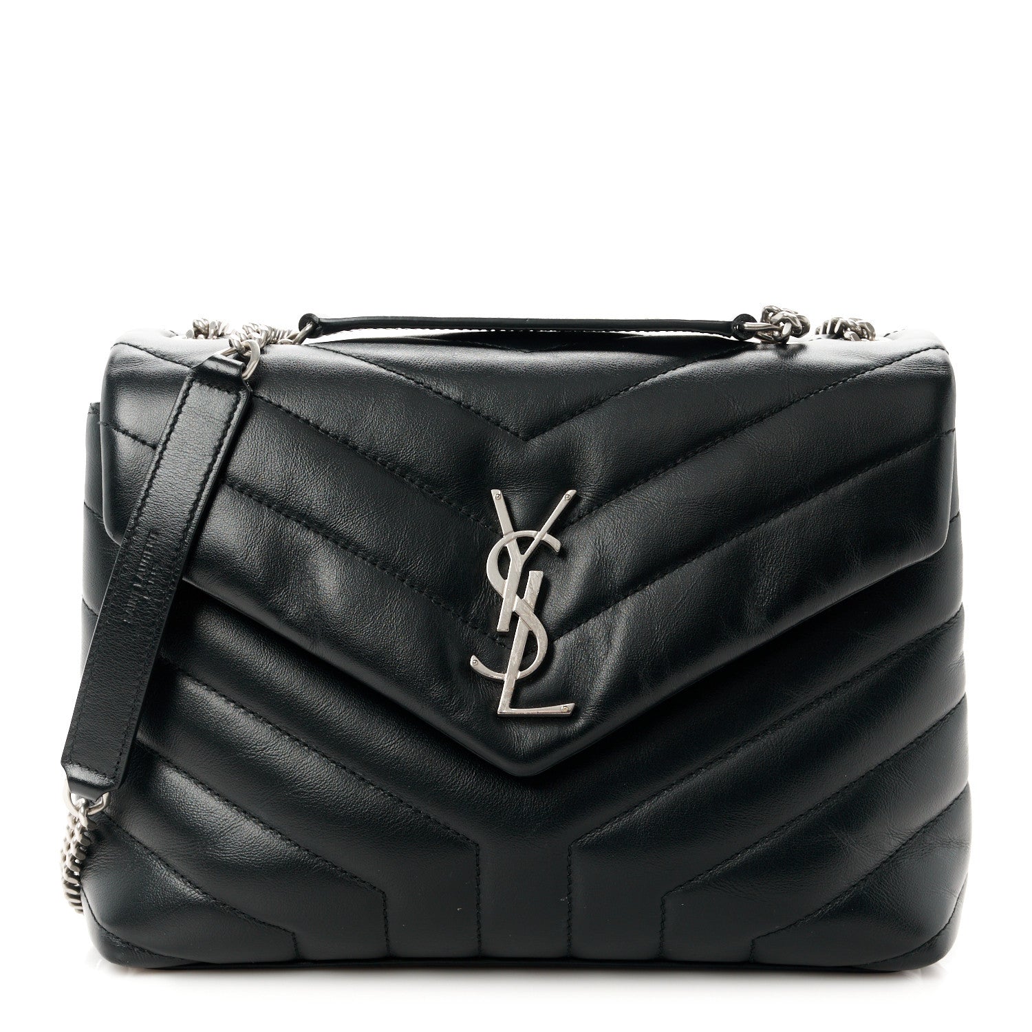 Saint Laurent Calfskin Y Quilted Monogram Small Loulou Chain Satchel Black 1 of 12