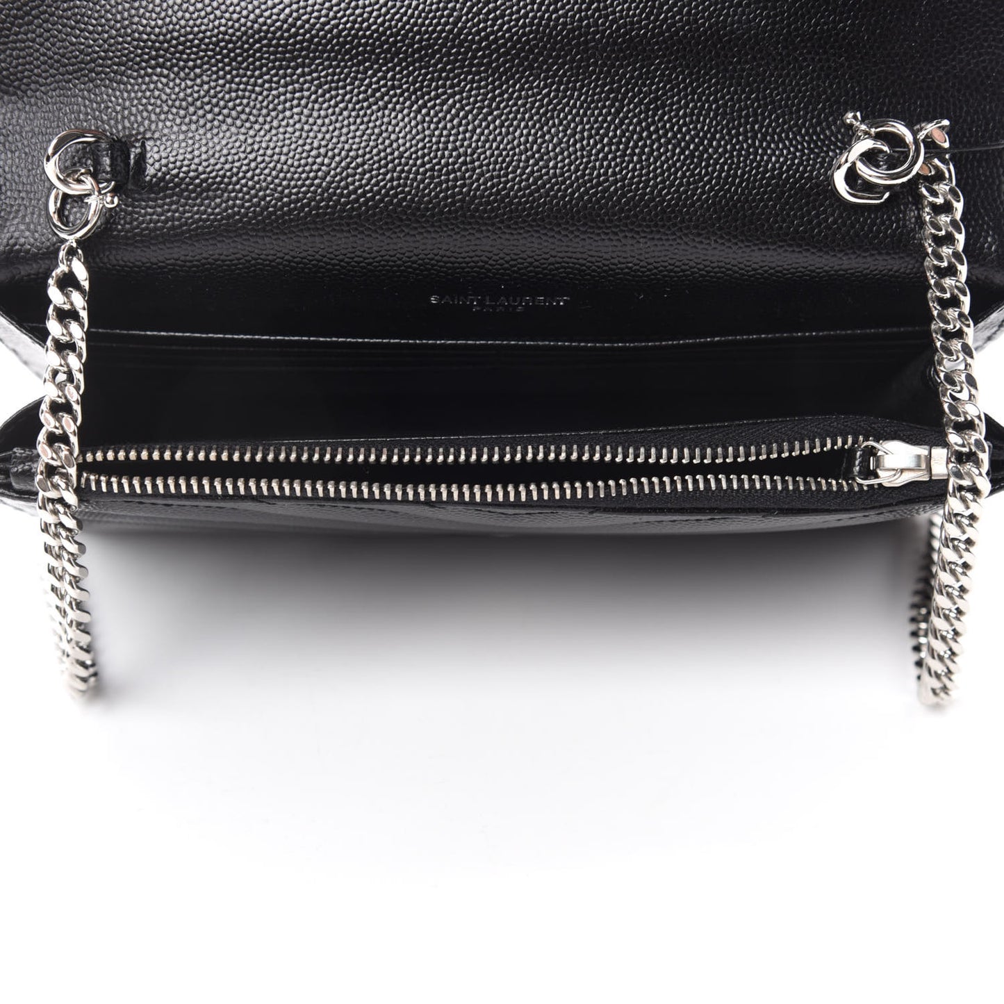 Grain De Poudre Matelasse Chevron Monogram Envelope Chain Wallet Pearl White Black