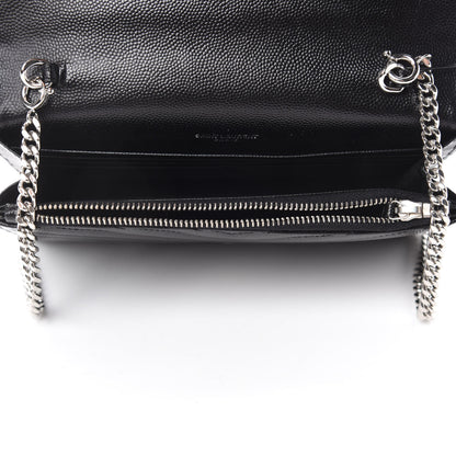 Saint Laurent Grain De Poudre Matelasse Chevron Monogram Envelope Chain Wallet Pearl White Black 5 of 10