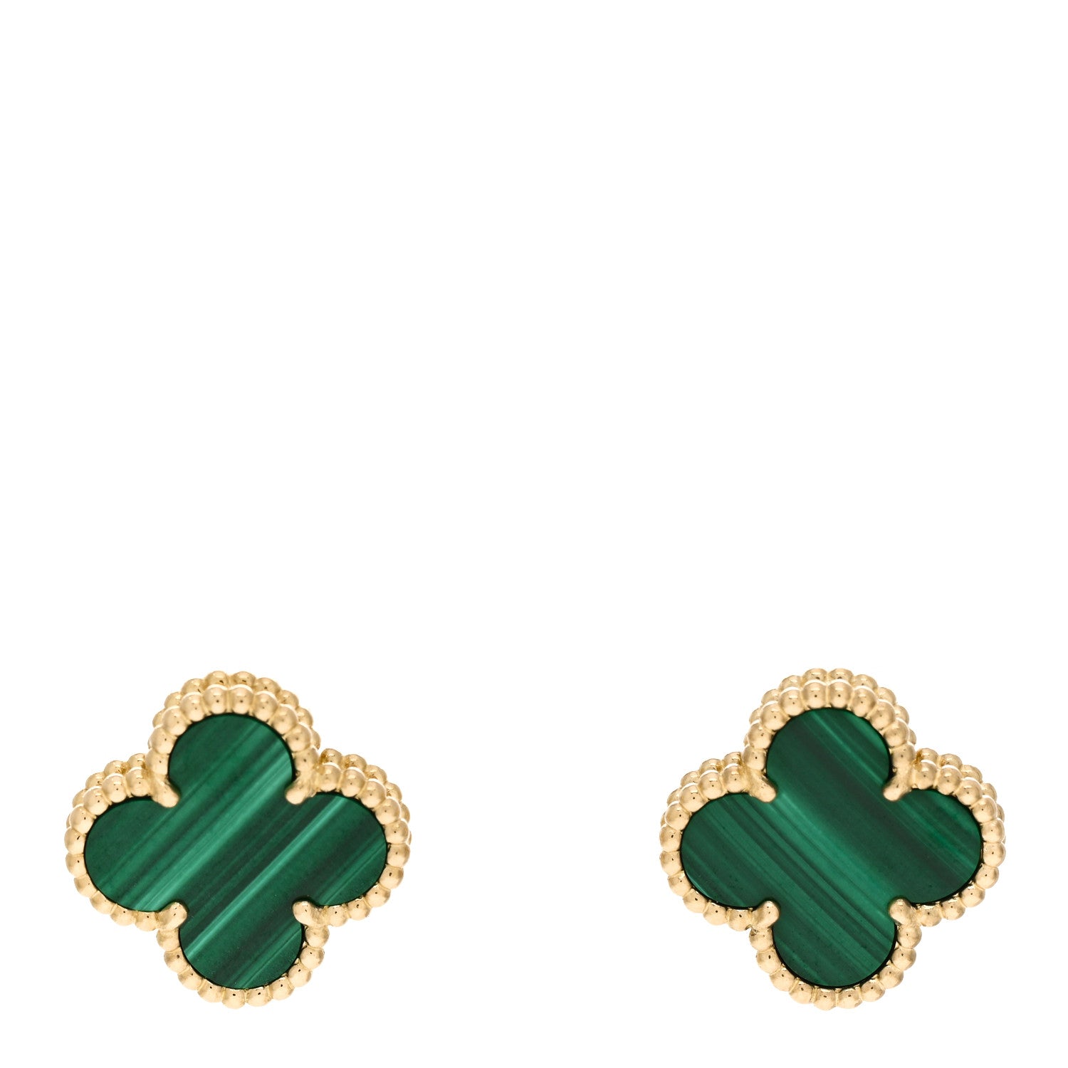 Van Cleef & Arpels 18K Yellow Gold Malachite Vintage Alhambra Earrings 1 of 5