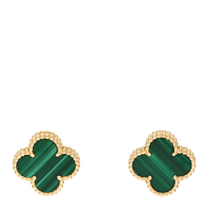 Van Cleef & Arpels 18K Yellow Gold Malachite Vintage Alhambra Earrings 1 of 5