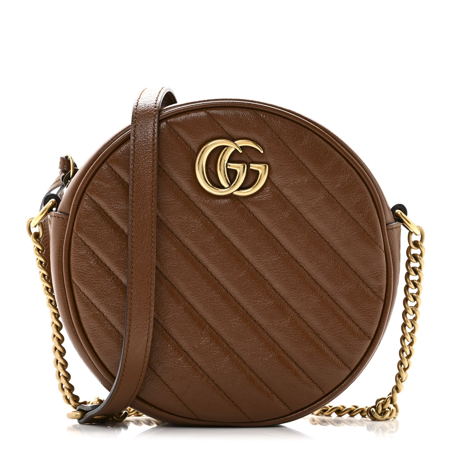 Azalea Calfskin Matelasse Diagonal Mini GG Marmont Round Shoulder Bag Cuir