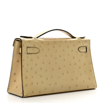 Hermes Ostrich Kelly Pochette Clutch Parchemin 3 of 12