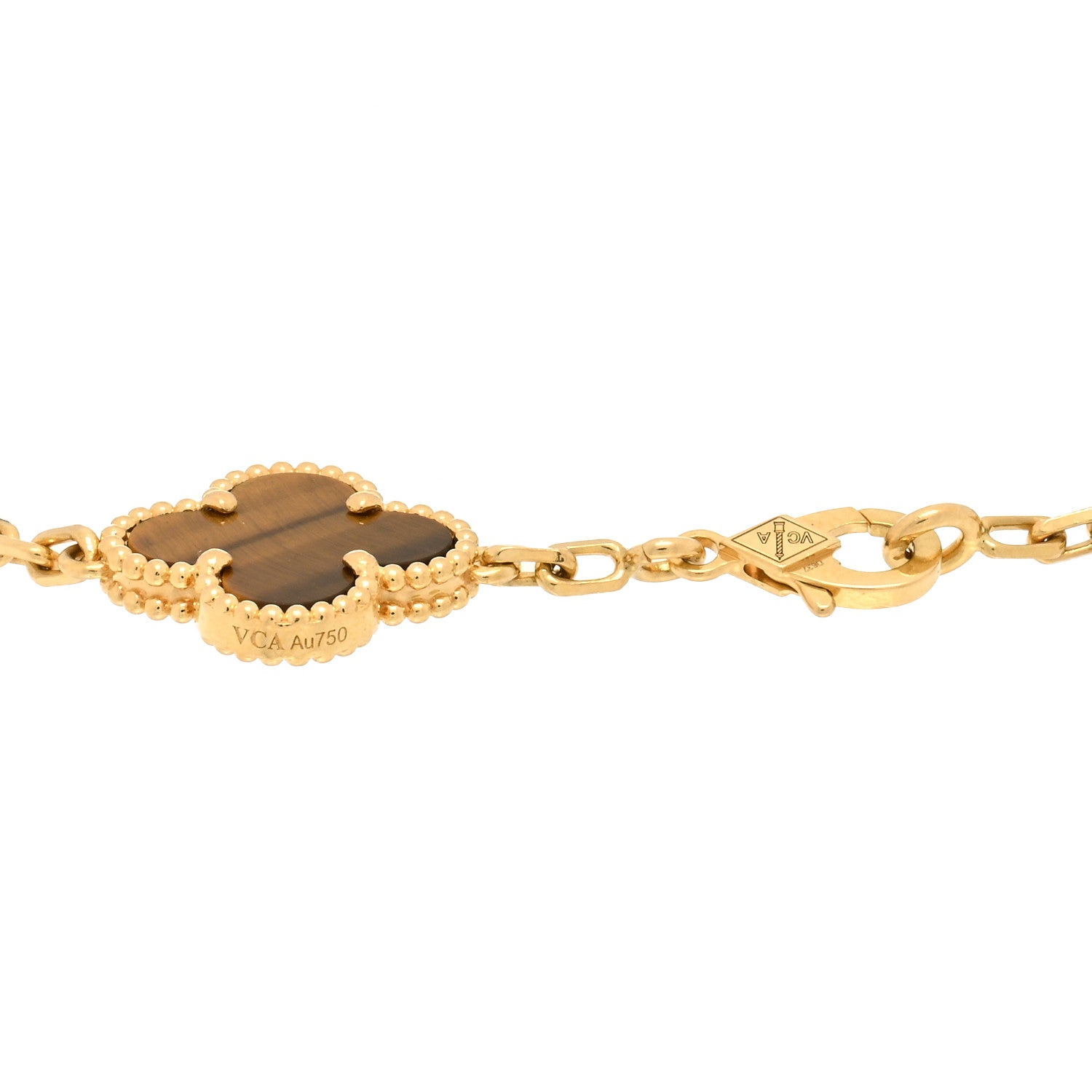 Van Cleef & Arpels 18K Yellow Gold Tiger Eye 5 Motifs Vintage Alhambra Bracelet 3 of 3