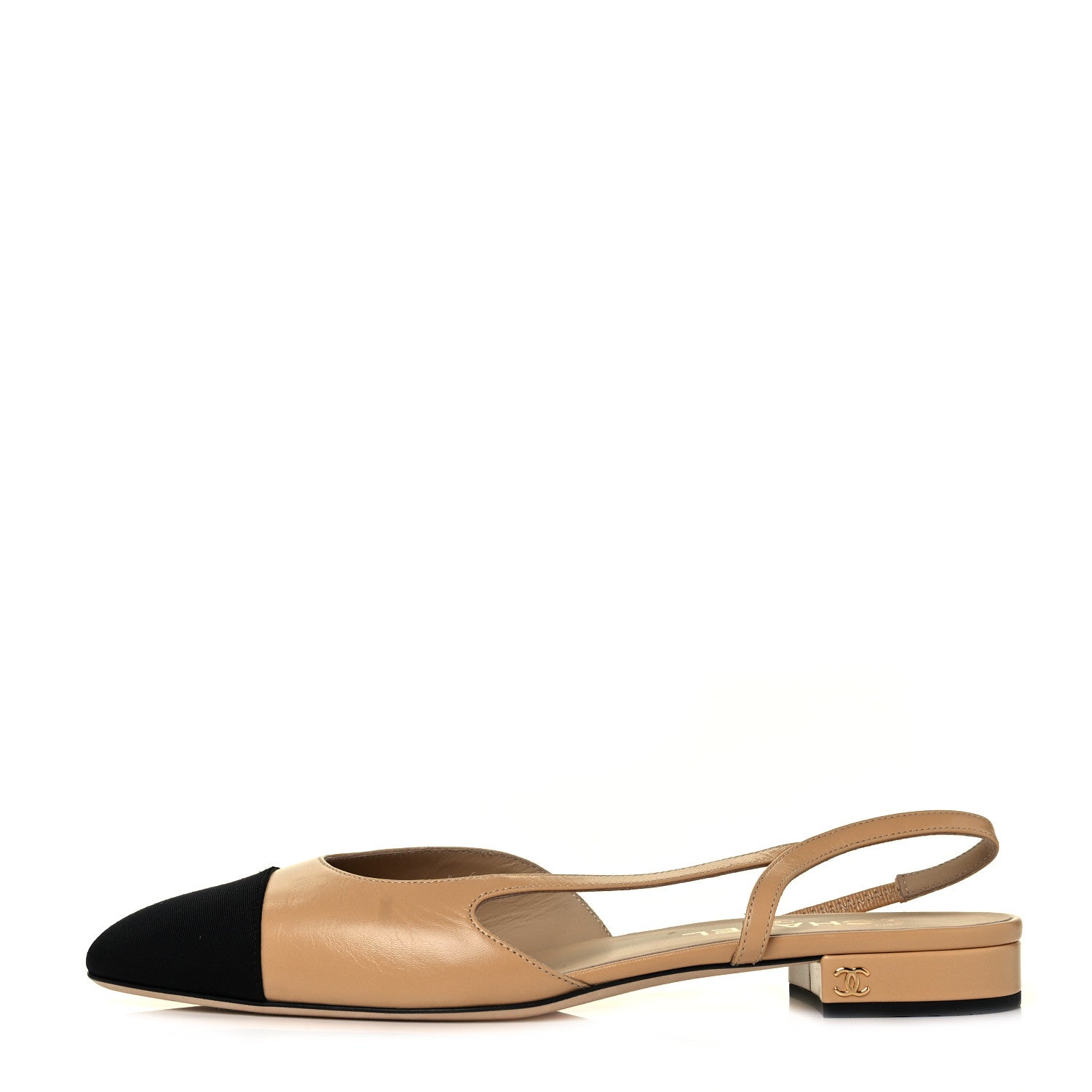 Chanel Lambskin Grosgrain Cap Toe CC Slingback Sandals 41 Beige Black 1 of 9