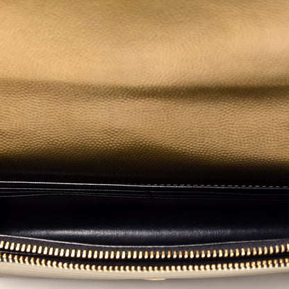 Saint Laurent Metallic Calfskin Matelasse Chevron Monogram Envelope Chain Wallet Gold 5 of 10