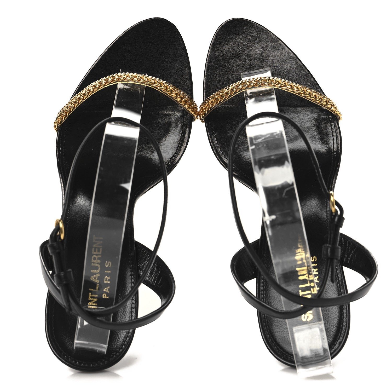 Saint Laurent Calfskin Chain Ankle Strap Sandals 39.5 Black 2 of 8
