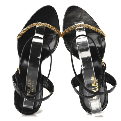 Saint Laurent Calfskin Chain Ankle Strap Sandals 39.5 Black 2 of 8