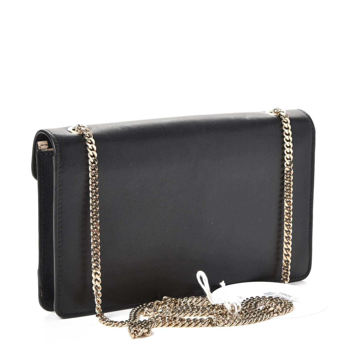 Calfskin Patchwork Chain Wallet Black Beige