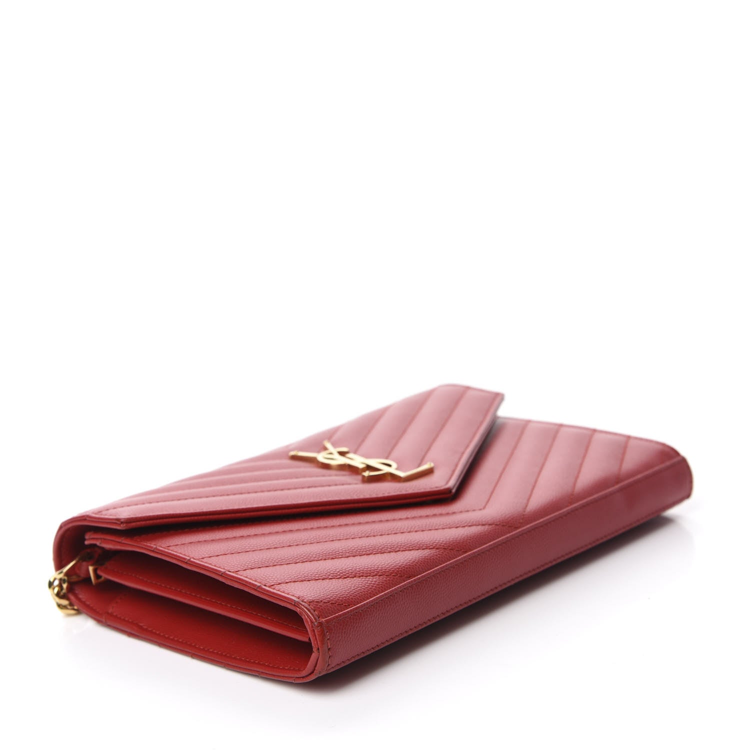 Saint Laurent Grain De Poudre Matelasse Chevron Monogram Chain Wallet Red 4 of 12