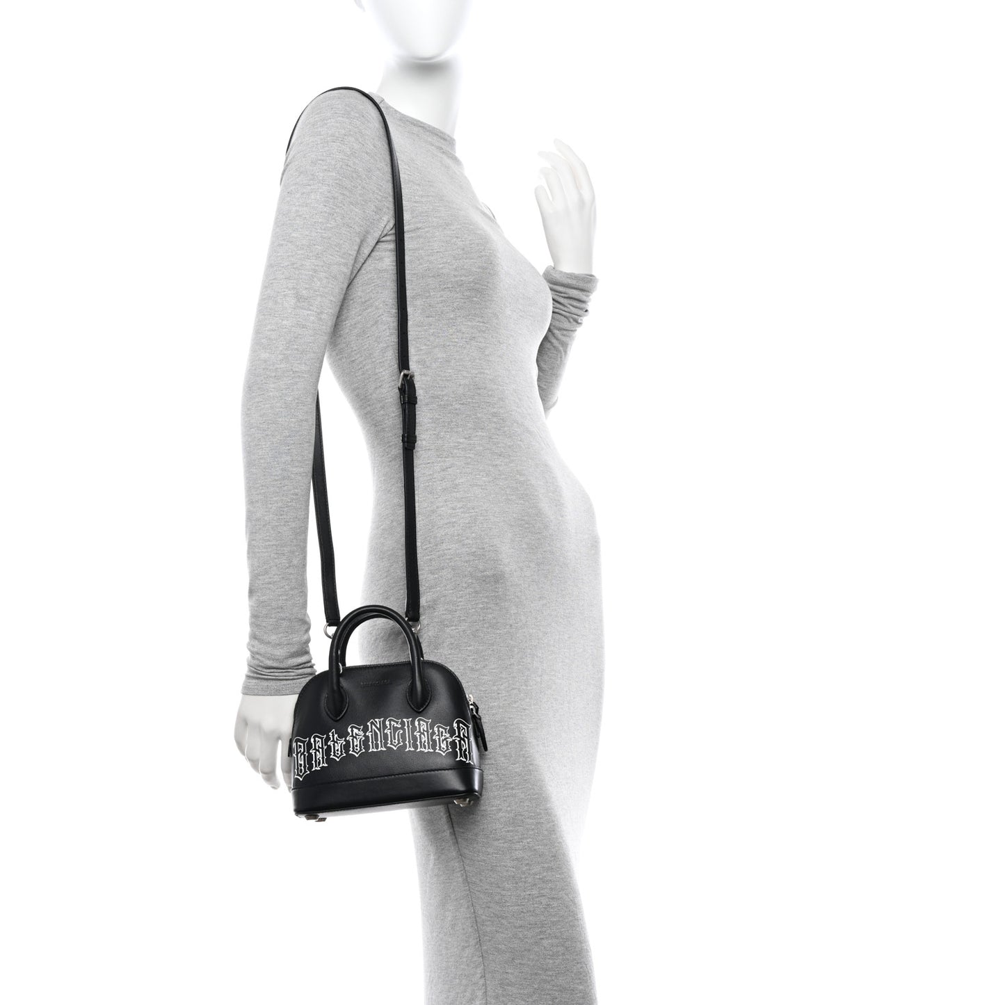 Calfskin Gothic Logo XXS Ville Top Handle Bag Black White