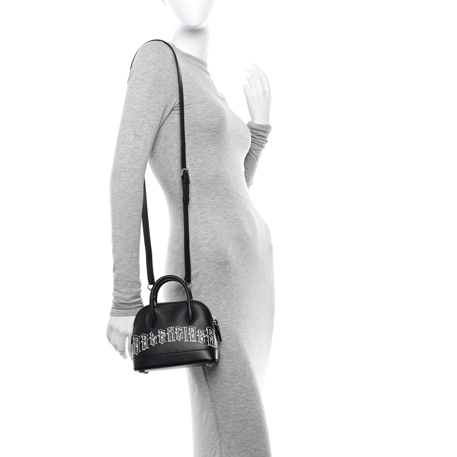 Balenciaga Calfskin Gothic Logo XXS Ville Top Handle Bag Black White 2 of 10