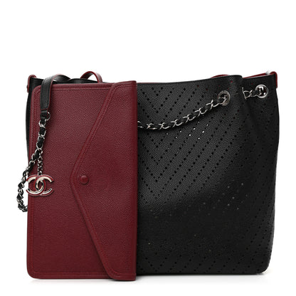 Chanel Perforated Caviar Drawstring Bucket Bag Black 1 of 12