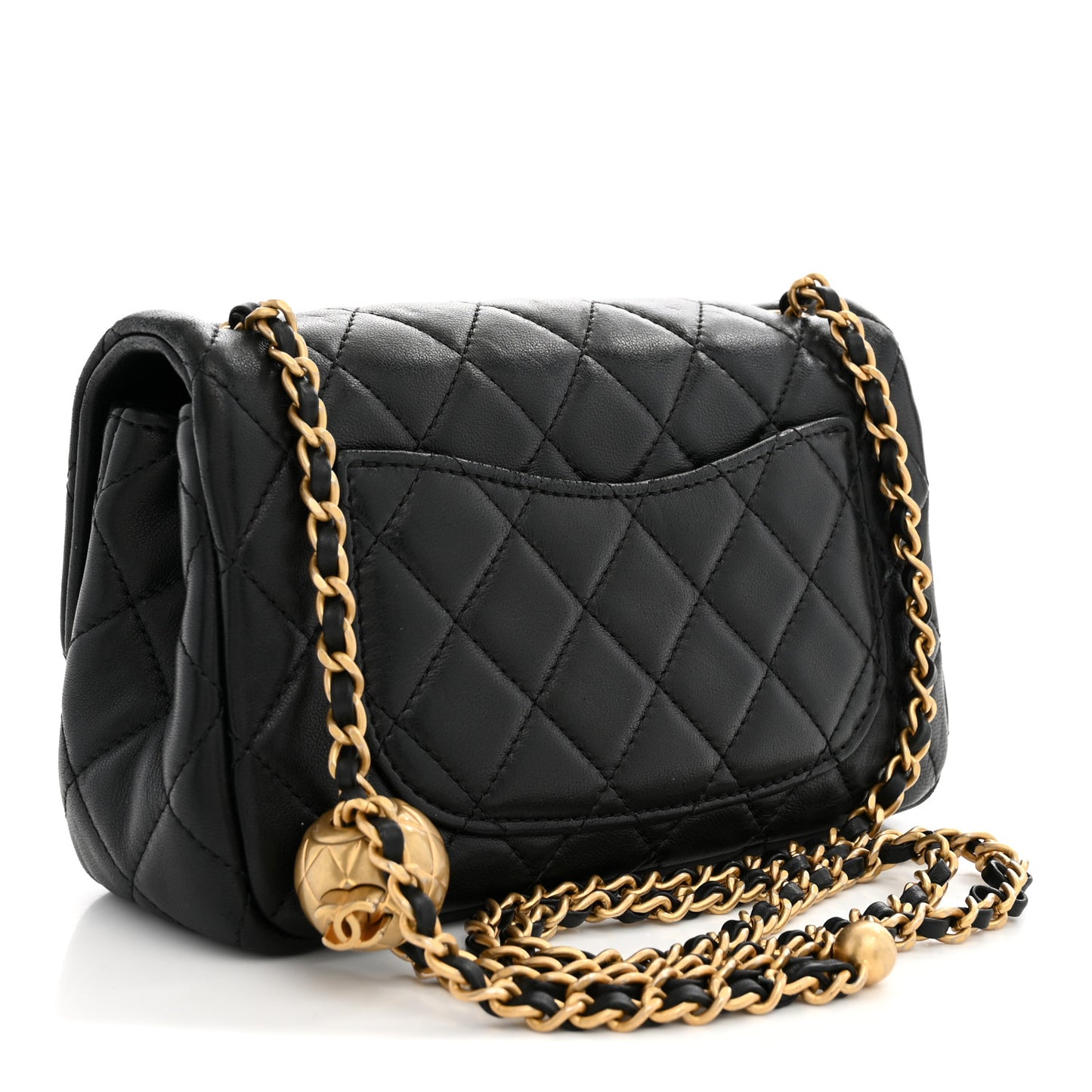 Lambskin Quilted Mini Rectangular Pearl Crush Flap Black